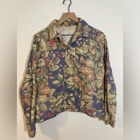 Norm Thompson Jackets & Blazers - Vintage Norm Thompson Floral Denim Jacket Sz L
Cottage Core Grandma Boho Western